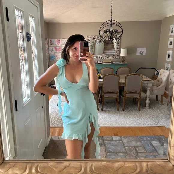 White Fox Boutique Like That Mini Aqua Ruffle Dress - Picture 9 of 11